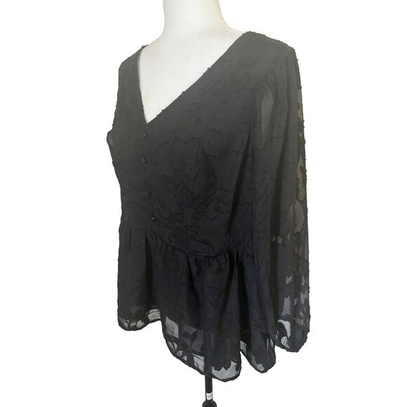 TORRID Peplum Chiffon Clip Floral Blouson Sleeve Top Size 1X 14-16 Black NWT - Picture 7 of 10